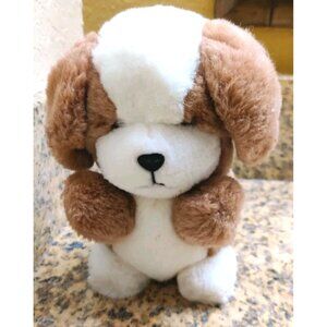Vtg Polar Puff Puffer Puppy Small Brown & White Dog Plush 1985 Cute W/ Attitude